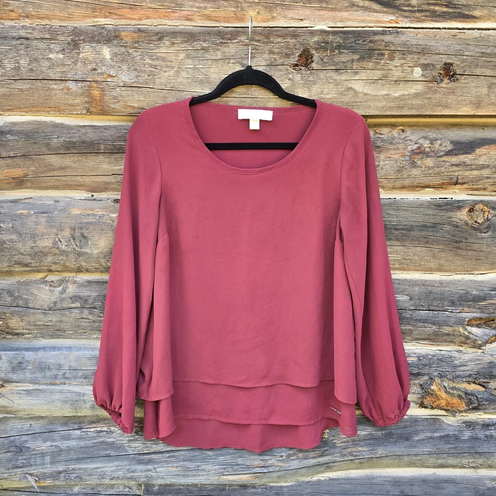 Michael Kors Women's Red Layered Blouse, Size Medium, Preppy Chic